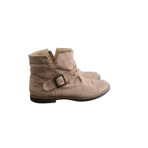 Vintage Suede Moto Ankle Boots Beige Studded Buckle 7.5
